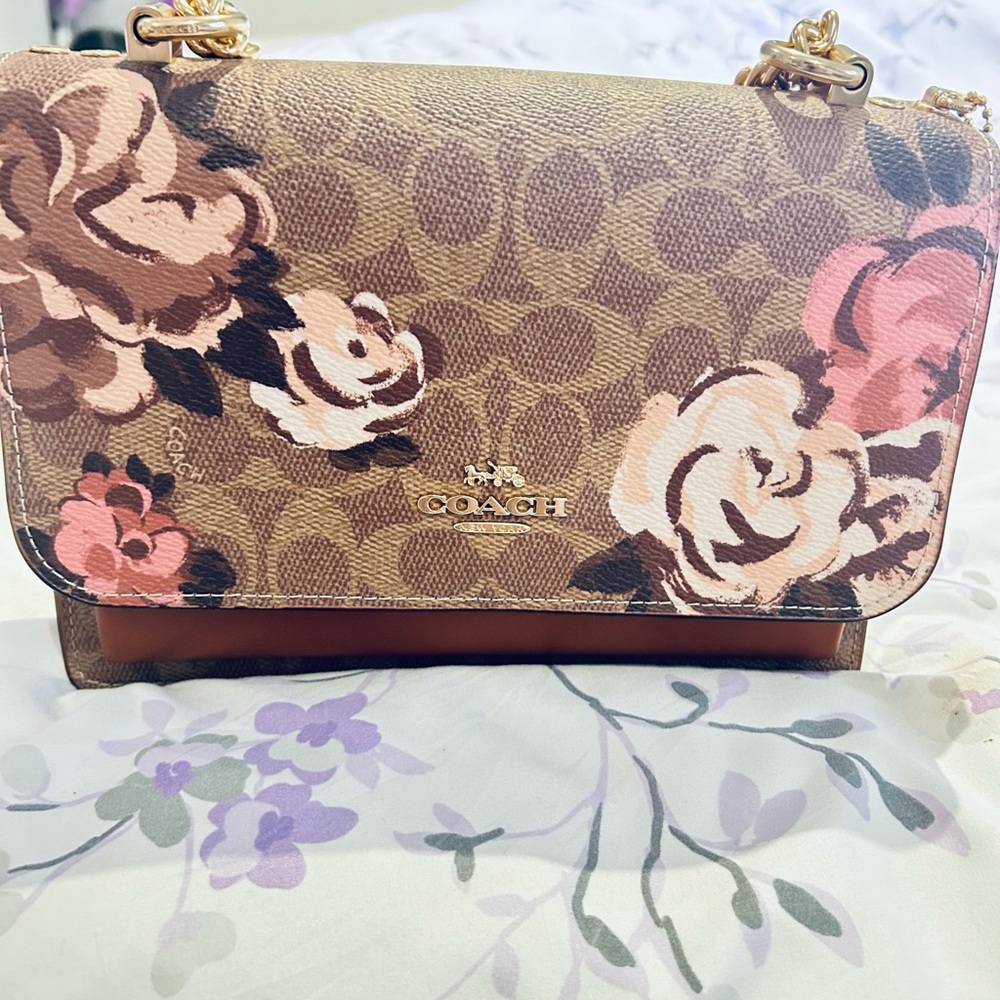 Coach Brown and Pink Floral Crossbody Bag